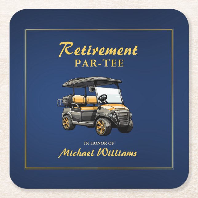 Pension Elegantes Golf Themenwagen Blaues Gold Rechteckiger Pappuntersetzer (Vorderseite)