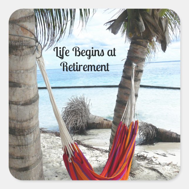 Pension: Hammock am Strand Quadratischer Aufkleber (Vorderseite)