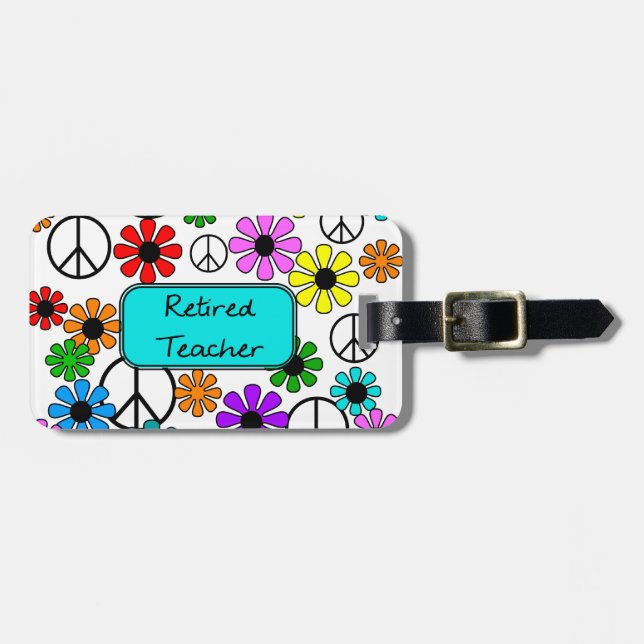 Pensionierte Lehrer-Retro Blumen und Gepäckanhänger (Vorderseite horizontal)