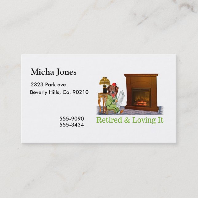 Pensionierter Hund, der durch das Feuer Lounging Visitenkarte (Vorderseite)