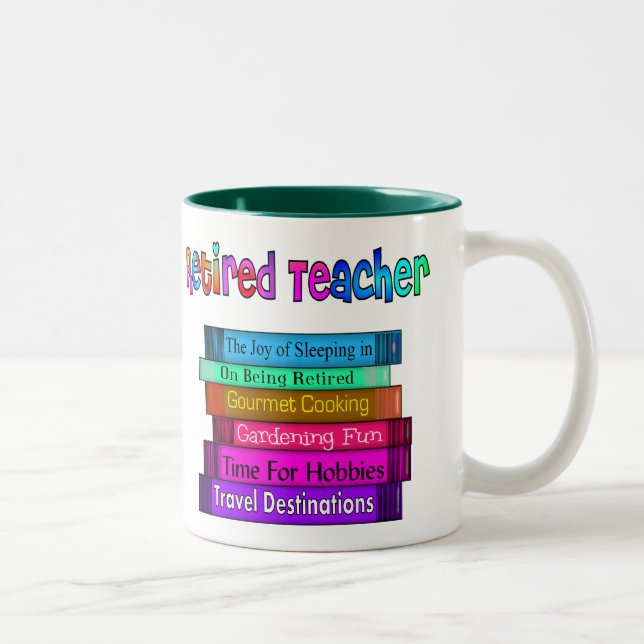 Pensionierter Lehrer-Geschenk-Stapel des Zweifarbige Tasse (Rechts)