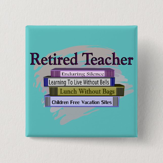 Pensionierter Lehrer-"lustiger Stapel Bücher" Button (Vorderseite)