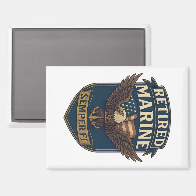 Pensionierter Semper Fi Marine über Adler und Flag Magnet (Vorderseite/Rückseite)