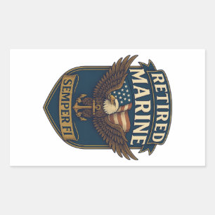 Pensionierter Semper Fi Marine über Adler und Flag Rechteckiger Aufkleber