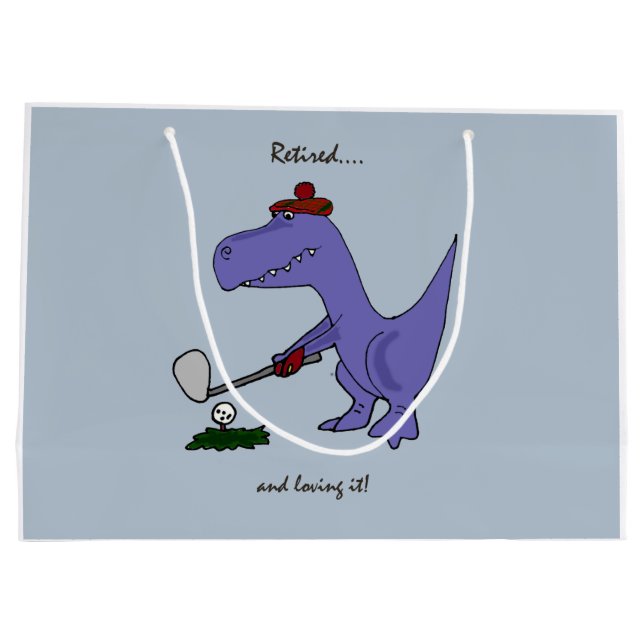 Pensionierter Trex Dinosaurier, der Golf spielt Große Geschenktüte (Rückseite)