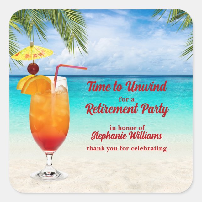 Pensionssommer Farewell Cocktail Beach Party Quadratischer Aufkleber (Vorderseite)