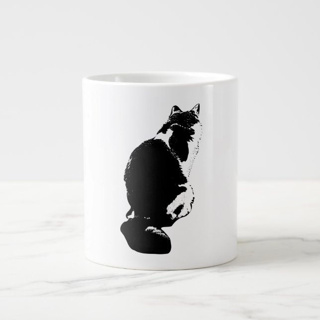 Pensive Cat Back View Tinte Art Tasse (Vorderseite)