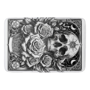 Pentacle-Skelett-Totenkopf & Rosen Tarot Kunst Badematte
