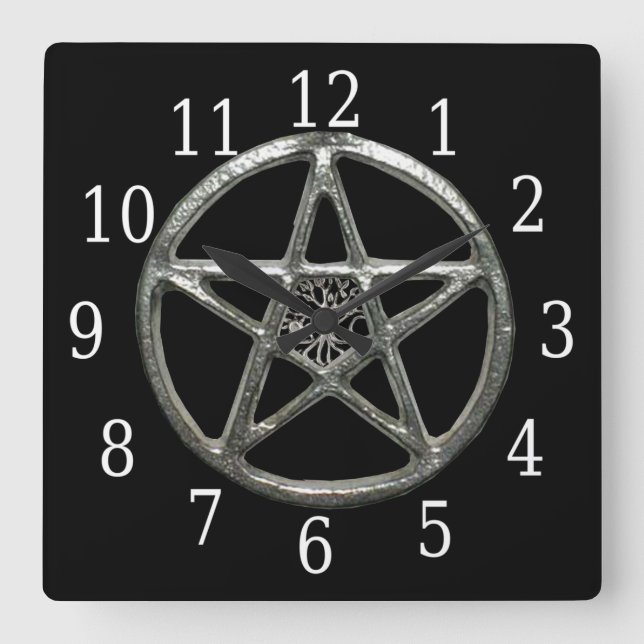 Pentacle Tree Of Life Square Clock Quadratische Wanduhr (Vorderseite)