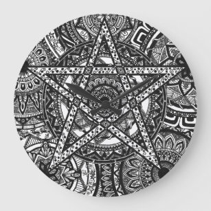 Pentagram Mandala WaClock - Schwarzweiß-Design Große Wanduhr
