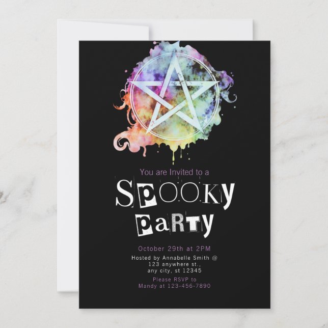 Pentagram Pagan Modernes Minimalistisches Hallowee Einladung (Vorderseite)