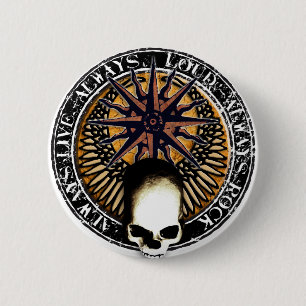 Pentagram Rock and roll skull Button