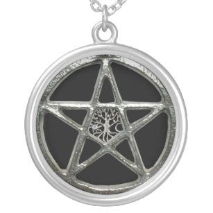 Pentagramm-Baum der Leben-Halskette Versilberte Kette