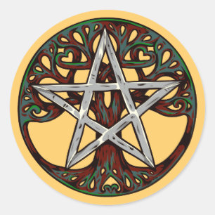 Pentagramm Baum des Lebens Runder Aufkleber