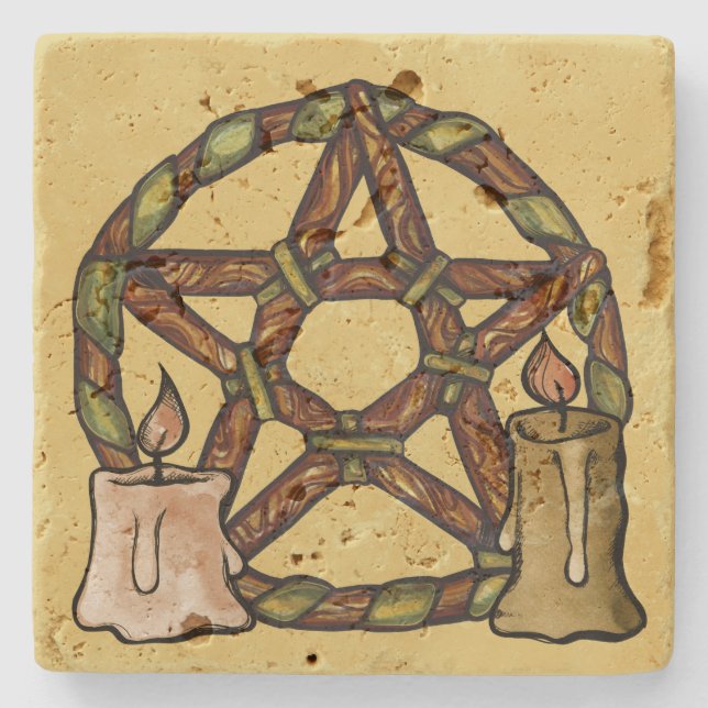 Pentagramm Grüne Hexe gesegnet sein Hexenkunst Kun Steinuntersetzer (Vorderseite)