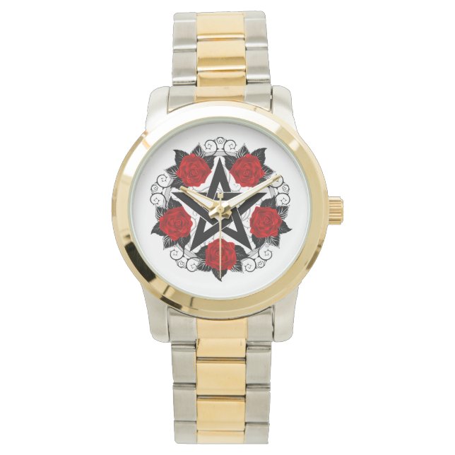 Pentagramm mit Rote Rosen Armbanduhr (Vorderseite)