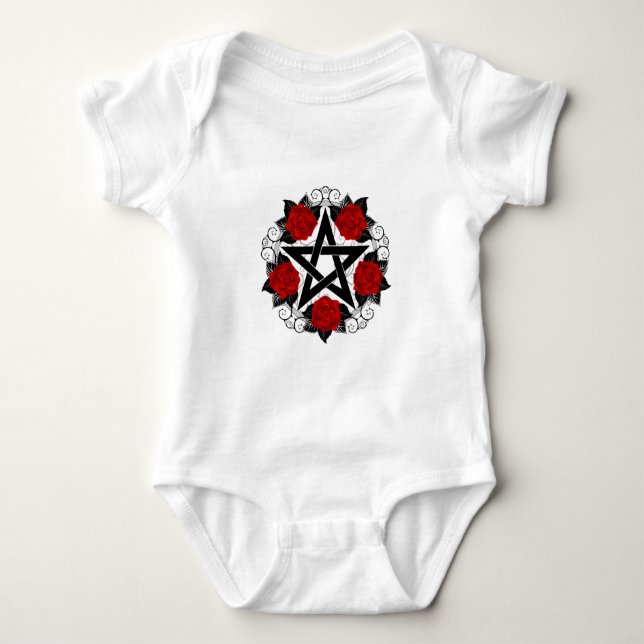 Pentagramm mit Rote Rosen Baby Strampler (Vorderseite)