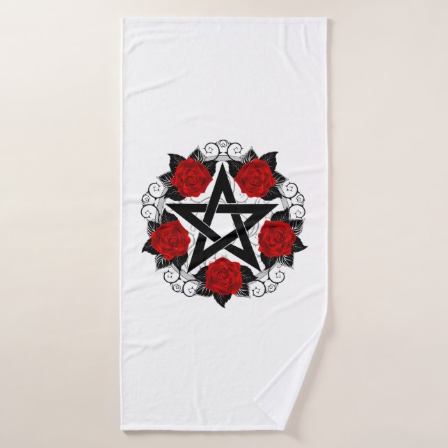 Pentagramm mit Rote Rosen Badehandtuch (Badehandtuch)