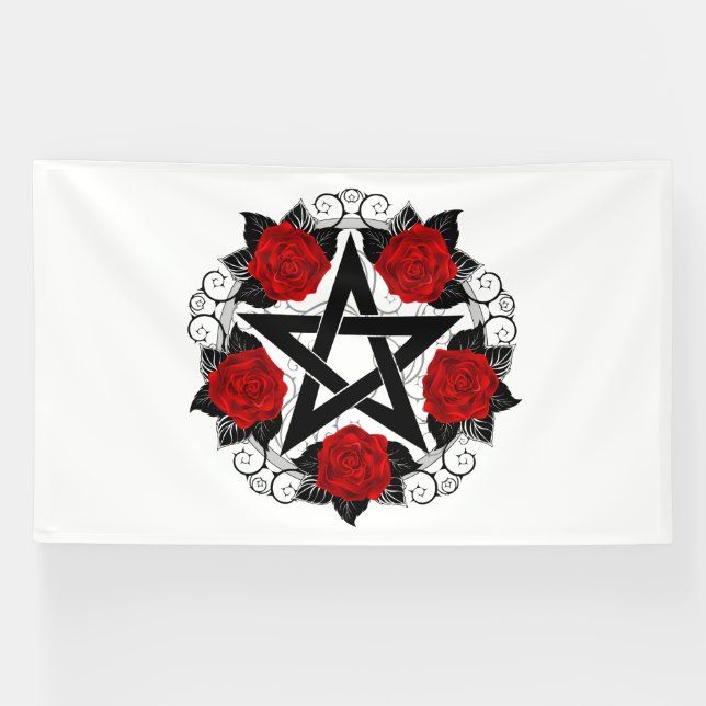 Pentagramm mit Rote Rosen Banner (Horizontal)