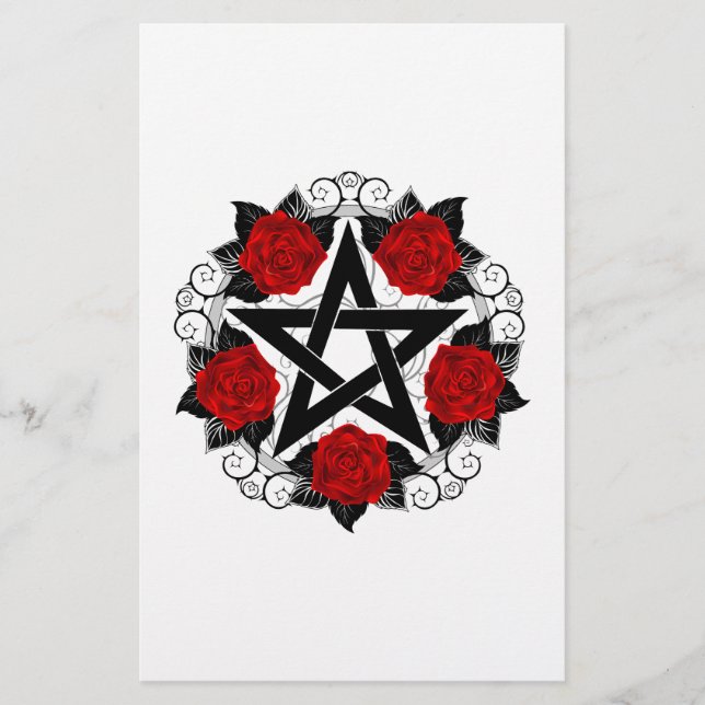 Pentagramm mit Rote Rosen Briefpapier (Vorderseite)