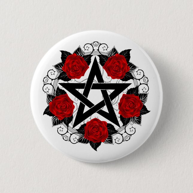 Pentagramm mit Rote Rosen Button (Vorderseite)