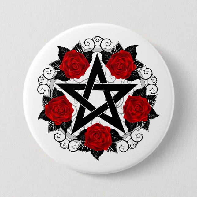 Pentagramm mit Rote Rosen Button (Vorderseite)