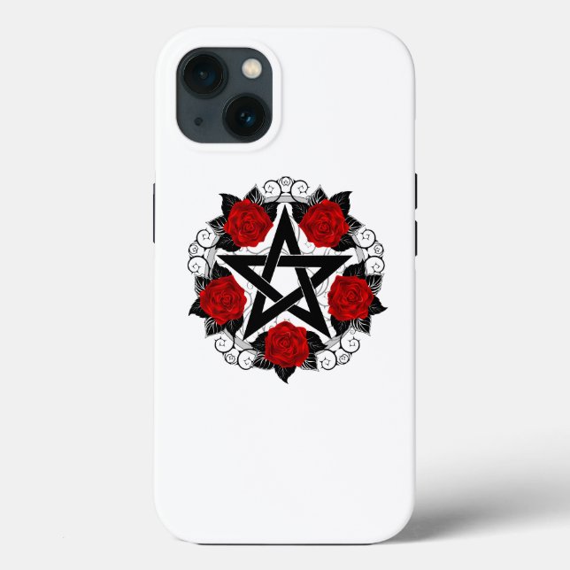 Pentagramm mit Rote Rosen Case-Mate iPhone Hülle (Rückseite)