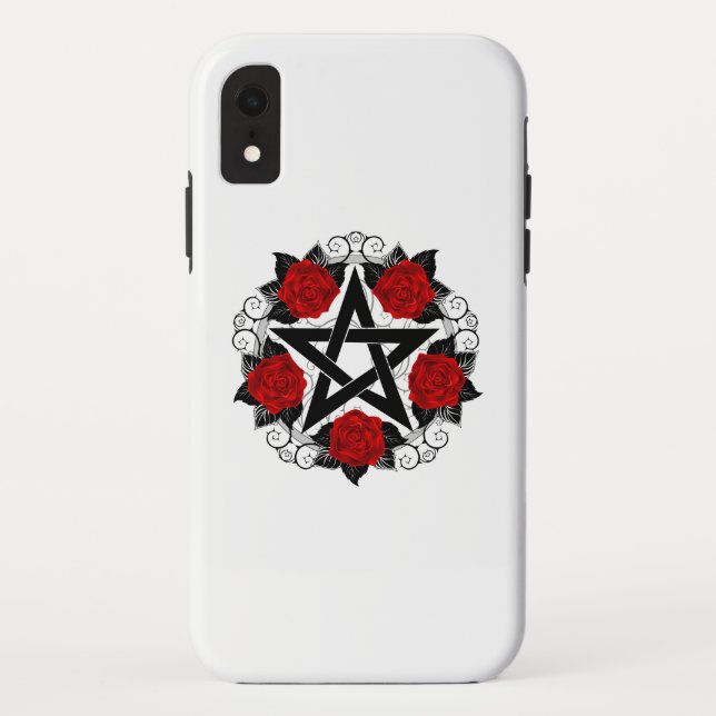 Pentagramm mit Rote Rosen Case-Mate iPhone Hülle (Rückseite)