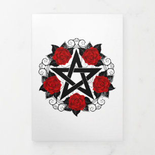 Pentagramm mit Rote Rosen Dreifach Gefaltete Ankündigung