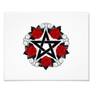 Pentagramm mit Rote Rosen Fotodruck