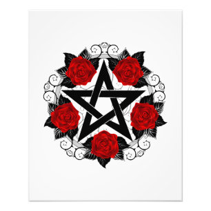 Pentagramm mit Rote Rosen Fotodruck