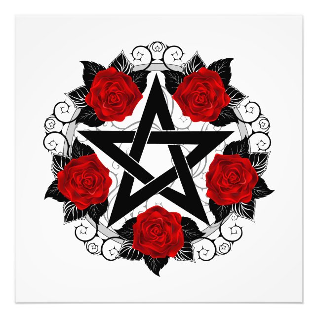 Pentagramm mit Rote Rosen Fotodruck (Vorne)