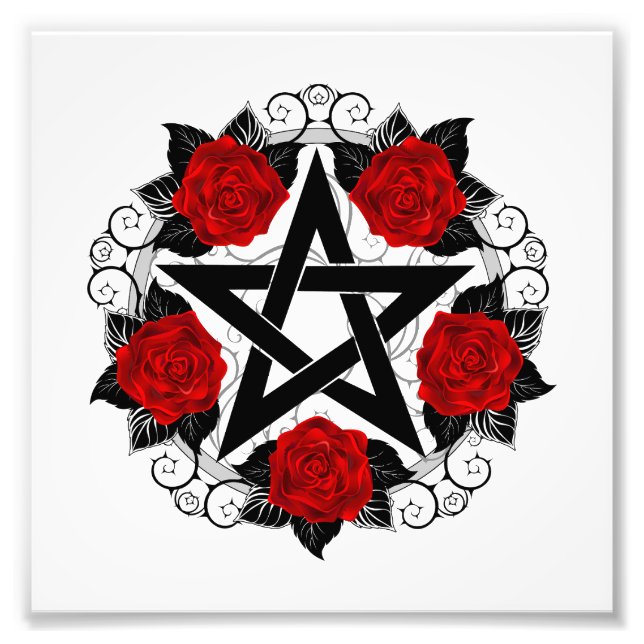 Pentagramm mit Rote Rosen Fotodruck (Vorne)