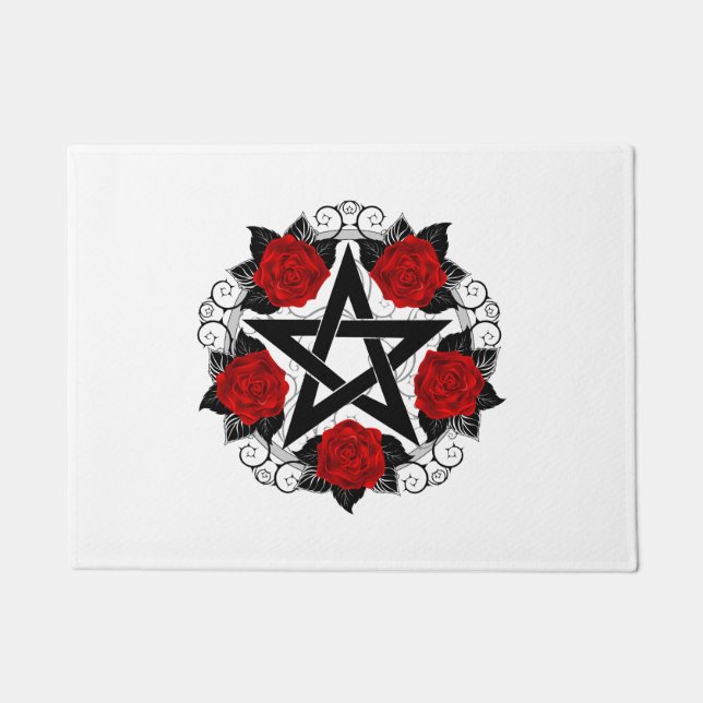 Pentagramm mit Rote Rosen Fußmatte (Vorderseite)
