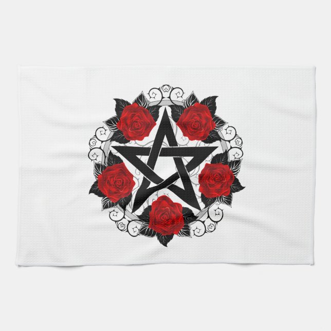 Pentagramm mit Rote Rosen Geschirrtuch (Horizontal)
