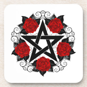 Pentagramm mit Rote Rosen Getränkeuntersetzer
