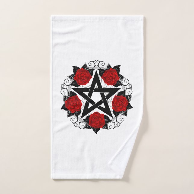 Pentagramm mit Rote Rosen Handtuch (Handtuch)