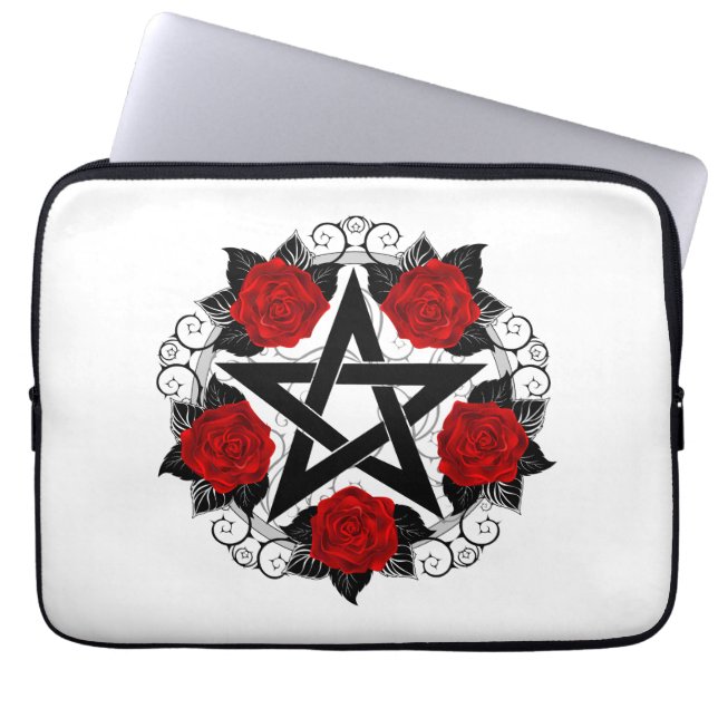 Pentagramm mit Rote Rosen Laptopschutzhülle (Vorderseite)
