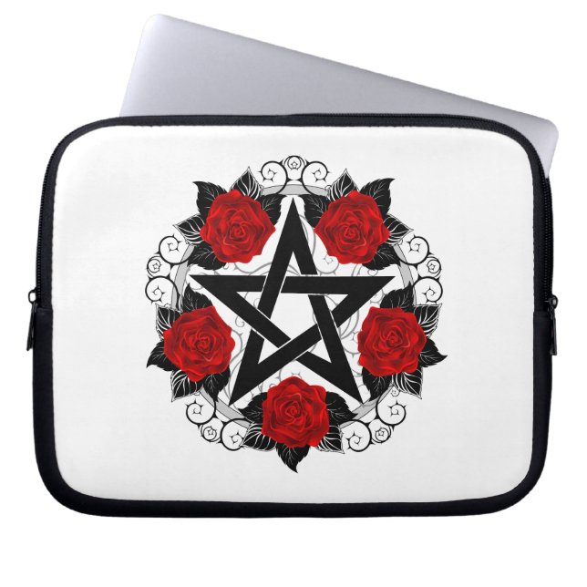 Pentagramm mit Rote Rosen Laptopschutzhülle (Vorderseite)