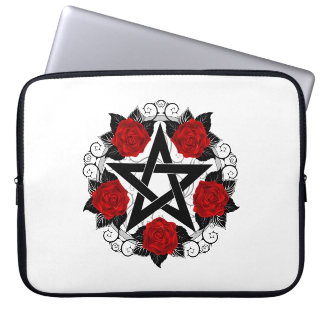 Pentagramm mit Rote Rosen Laptopschutzhülle (Vorderseite)