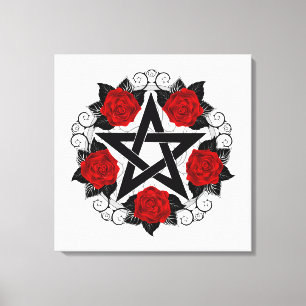 Pentagramm mit Rote Rosen Leinwanddruck