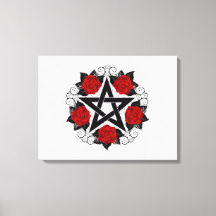 Pentagramm mit Rote Rosen Leinwanddruck