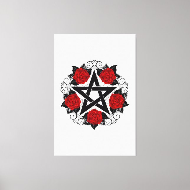 Pentagramm mit Rote Rosen Leinwanddruck (Vorderseite)