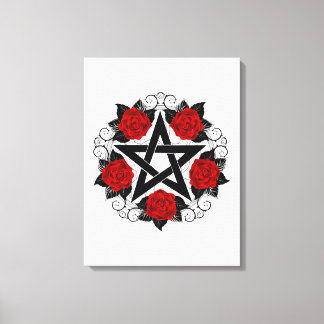 Pentagramm mit Rote Rosen Leinwanddruck