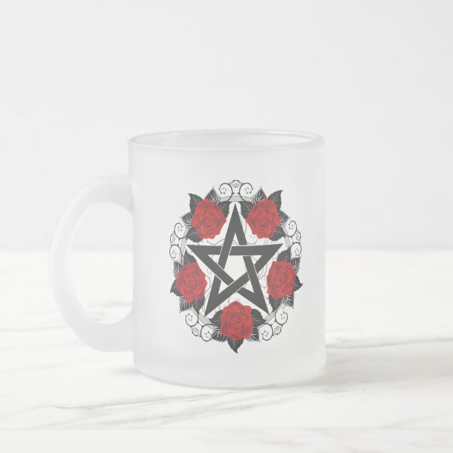 Pentagramm mit Rote Rosen Mattglastasse (Links)