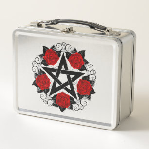 Pentagramm mit Rote Rosen Metall Brotdose