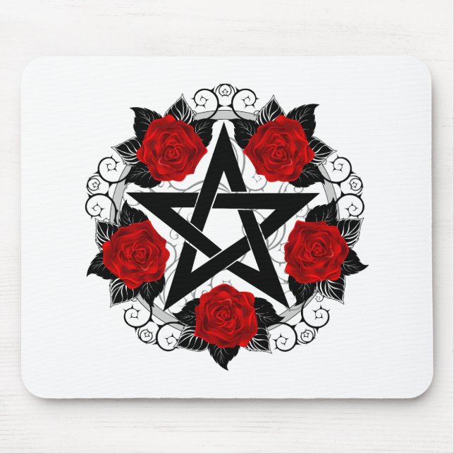 Pentagramm mit Rote Rosen Mousepad (Vorne)