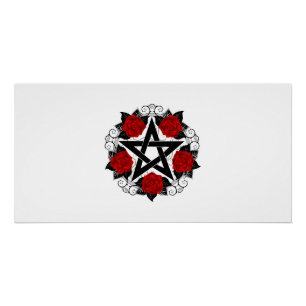Pentagramm mit Rote Rosen Poster