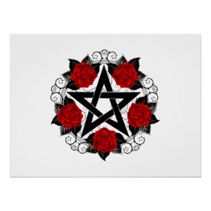 Pentagramm mit Rote Rosen Poster