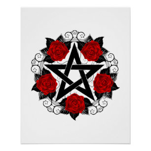 Pentagramm mit Rote Rosen Poster